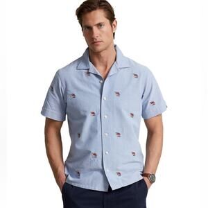 NWT Polo Ralph Lauren Embroidered Flag Classic Fit Shirt Short Sleeve Mens XL